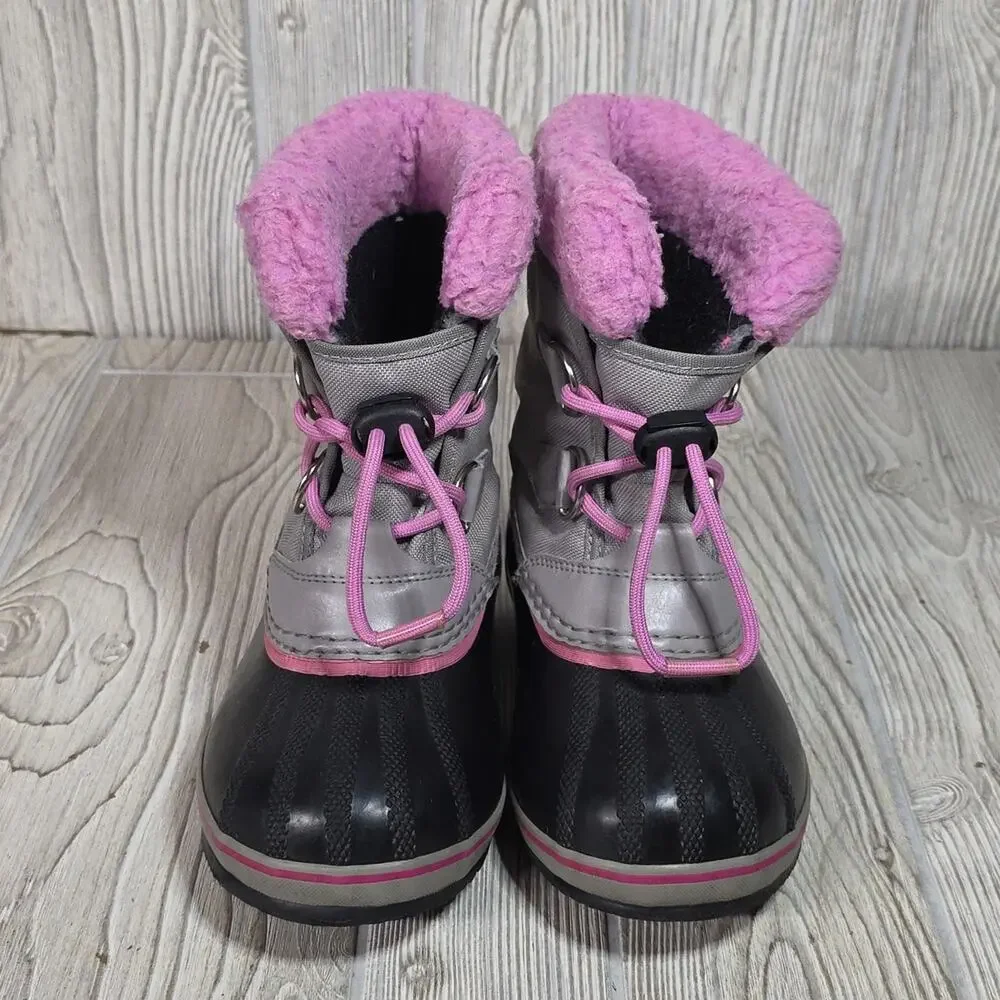 Sorel Yoot Pac Nylon Chrome Grey and Orchid Waterproof Winter Boots Kids Size 13